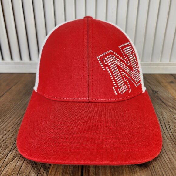 New Era Nebraska Cornhuskers Womens Strapback Hat Cap Red White Rhinestone NCAA - Picture 2 of 10